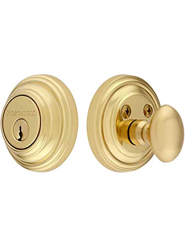 Nostalgic Warehouse 702348 Classic Rosette Single Cylinder Deadbolt in Unlacquered Brass