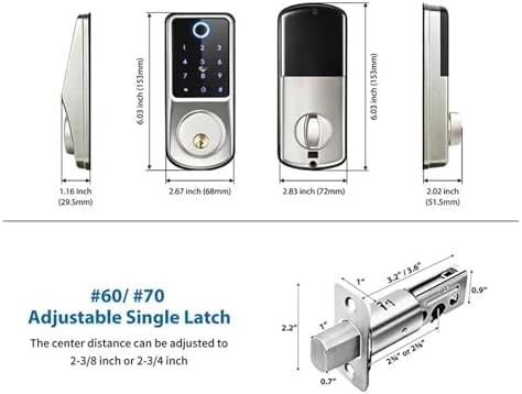 TUYA Black Fingerprint Smart Deadbolt Lock - Keyless Entry with Fingerprint Recognition