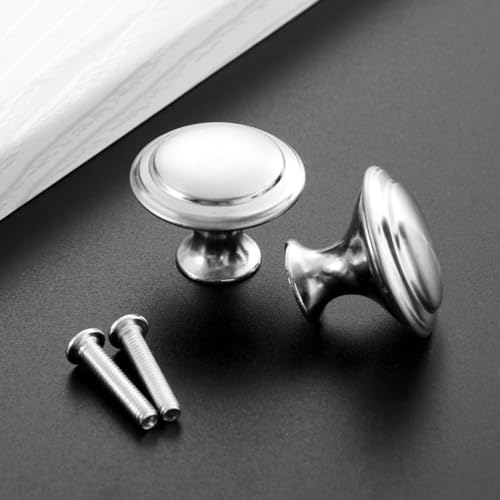 24Pcs Stainless Steel Round Cabinet Knobs with Screws for Cupboard Dresser Wardrobe