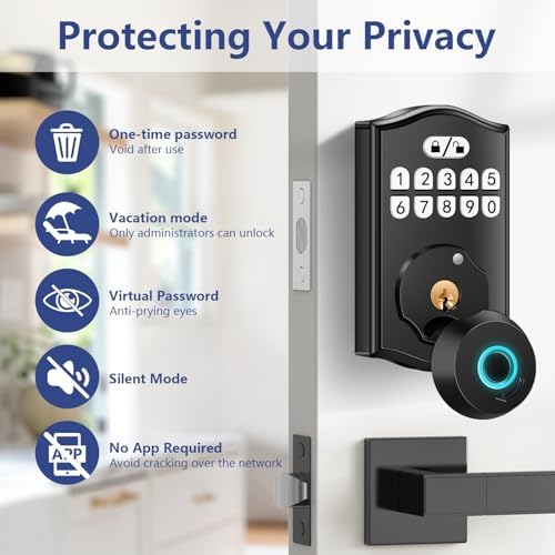 Smart Deadbolt Lock - Keyless Entry Door with Fingerprint Unlock 20 User Codes