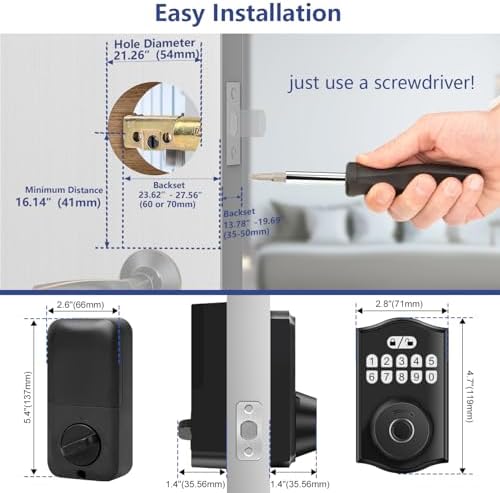Smart Deadbolt Lock - Keyless Entry Door with Fingerprint Unlock 20 User Codes