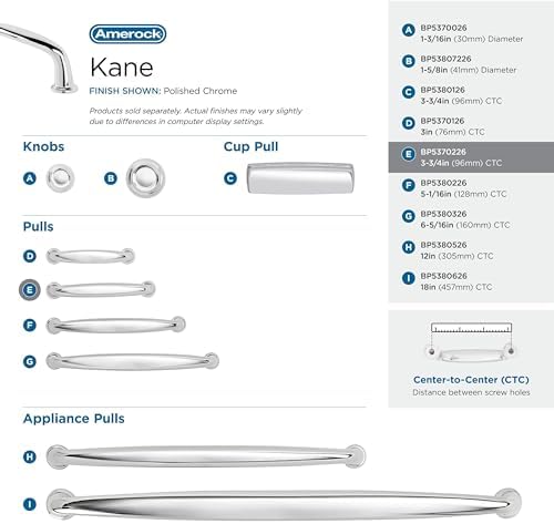 Amerock BP5370226 Polished Chrome Cabinet Pull 3-34 Inch Handle Kane Furniture Hardware