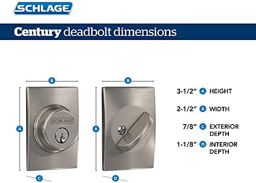 Schlage B60N CEN716 Deadbolt with Century Trim Secure Front Door Access