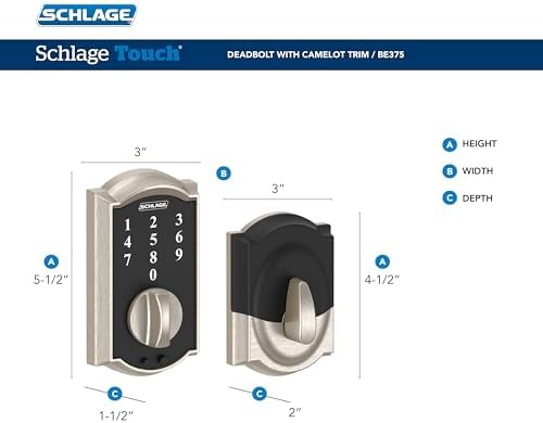 SCHLAGE BE375 CAM 605 Touch Keyless Touchscreen Electronic Deadbolt Lock Bright Brass