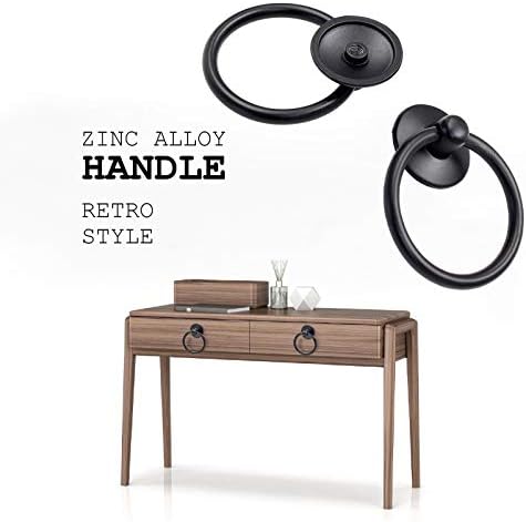 6Pcs Round Ring Drawer Pulls Matte Black Handles for Cabinets
