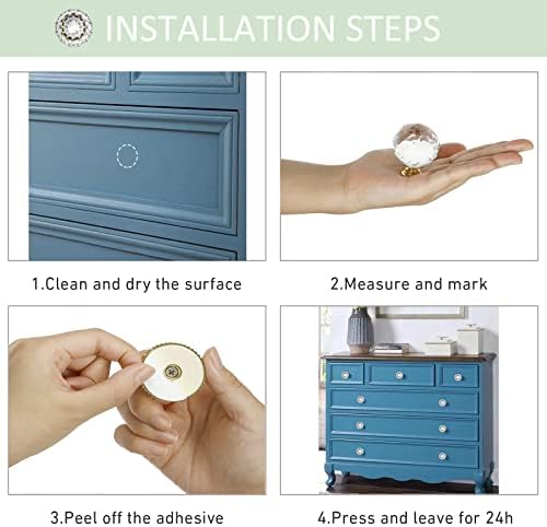 Crystal Self Stick Knobs 40mm Diameter Replacement for Cabinet Drawer
