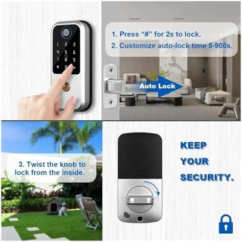 KIEEQGAKFingerprint Door Lock Smart Deadbolt for Home Entryways Black