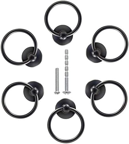 6Pcs Round Ring Drawer Pulls Matte Black Handles for Cabinets