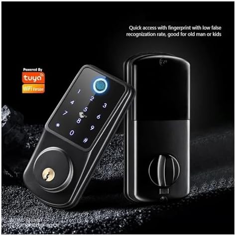 TUYA Black Fingerprint Smart Deadbolt Lock - Keyless Entry with Fingerprint Recognition