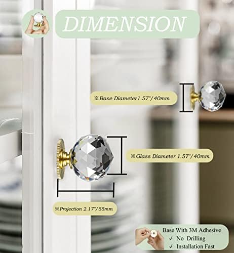 Crystal Self Stick Knobs 40mm Diameter Replacement for Cabinet Drawer
