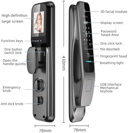3D Face Recognition Tuya WiFi Door Lock with HD Camera