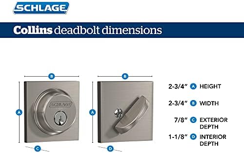 SchLageB60 N COL 626 Deadbolt with Collins Trim Keyed 1 Side Satin Chrome
