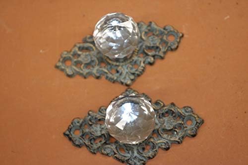 Elegant Cast Iron Glass Knob Pulls - 3 inch Bronze Backplate Set