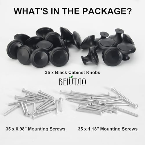 Matte Black Cabinet Knobs 35 Pack for Kitchen and Bathroom