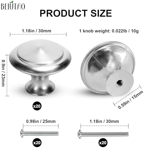 Silver Cabinet Knobs Anti-Rust Brushed Nickel BEIUTAO 30mm