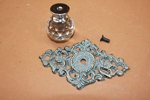 Elegant Cast Iron Glass Knob Pulls - 3 inch Bronze Backplate Set