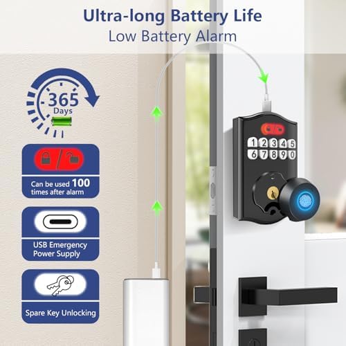 Smart Deadbolt Lock - Keyless Entry Door with Fingerprint Unlock 20 User Codes