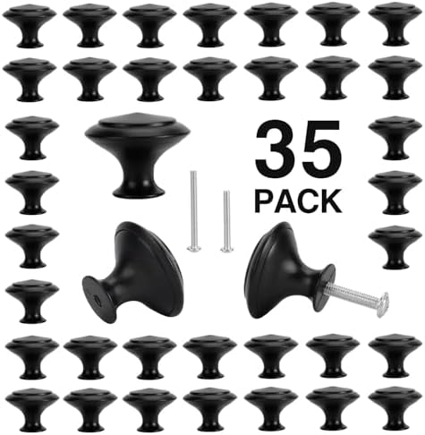 Matte Black Cabinet Knobs 35 Pack for Kitchen and Bathroom