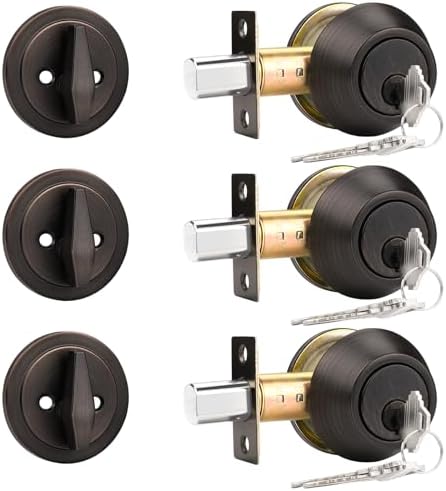 Probrico 3 Pack Oil Rubbed Bronze Single Cylinder Deadbolt Lock Set