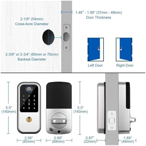 KIEEQGAKFingerprint Door Lock Smart Deadbolt for Home Entryways Black