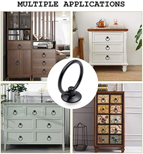 6Pcs Round Ring Drawer Pulls Matte Black Handles for Cabinets