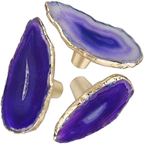 Rockcloud 4 Pack Agate Slice Drawer Knobs with Gold Edge