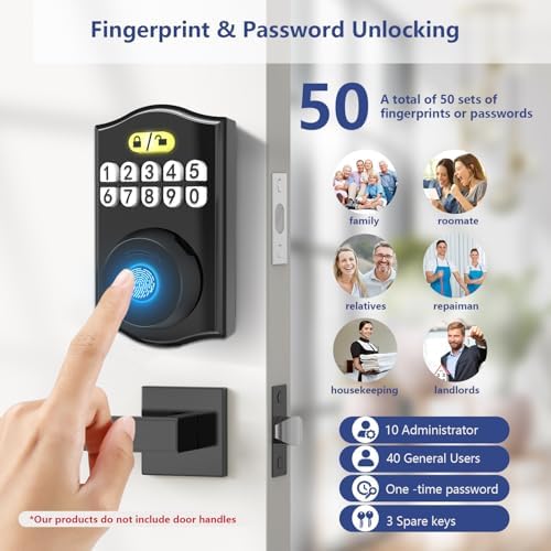 Smart Deadbolt Lock - Keyless Entry Door with Fingerprint Unlock 20 User Codes