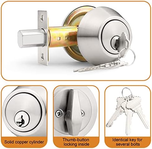 Probrico Single Cylinder Deadbolt Brushed Nickel Keyed Alike Combo Pack