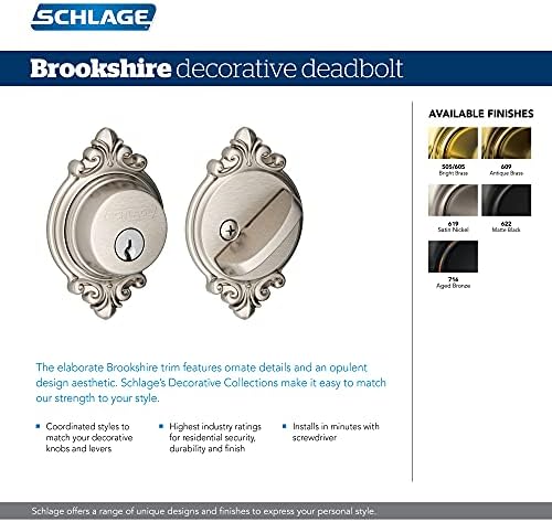 Schlage Single Cylinder Deadbolt with Brookshire Trim Antique Brass