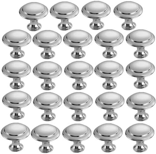 24Pcs Stainless Steel Round Cabinet Knobs with Screws for Cupboard Dresser Wardrobe