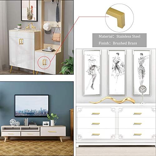 GoldenWarm Square Drawer PullsBrushed BrassStainless SteelModern Design