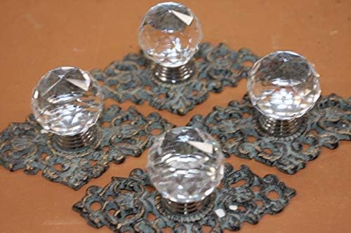 Elegant Cast Iron Glass Knob Pulls - 3 inch Bronze Backplate Set