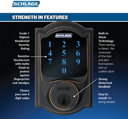 SCHLAGE Connect Camelot Touchscreen Deadbolt Smart Lock with Alarm Aged Bronze