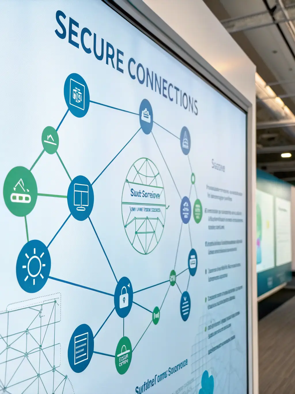 A secure network diagram illustrating cybersecurity protocols, representing HELIOVRATECH LTD's commitment to data protection.